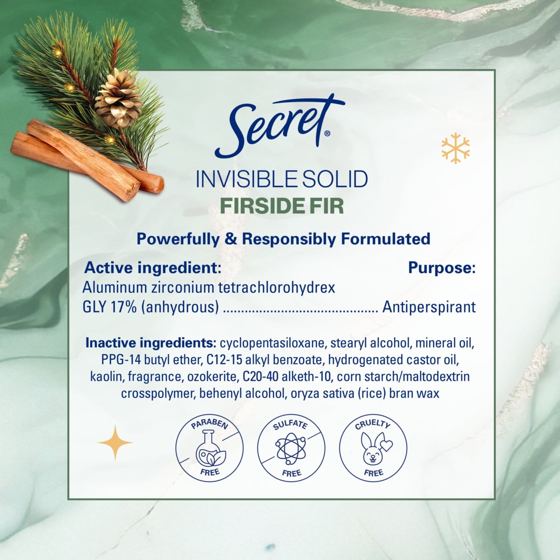 Fresh Invisible Solid Antiperspirant and Deodorant For Women, Fireside Fir, 2.6 oz