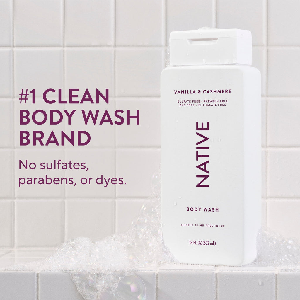 Body Wash, Vanilla &amp; Cashmere, Sulfate Free, Naturally Derived Ingredients, 24hr Freshness, for Women &amp; Men, 18 fl oz