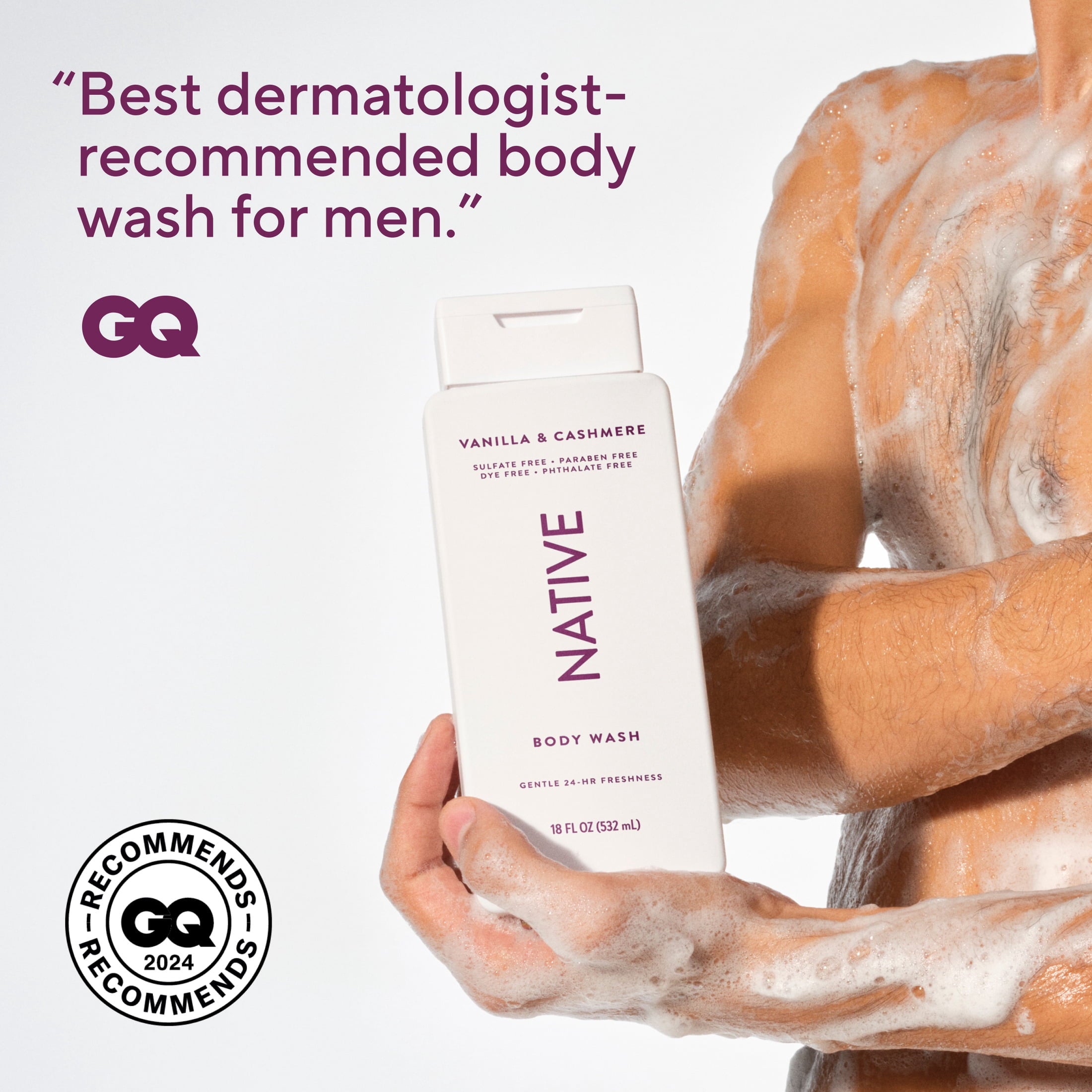 Body Wash, Vanilla &amp; Cashmere, Sulfate Free, Naturally Derived Ingredients, 24hr Freshness, for Women &amp; Men, 18 fl oz