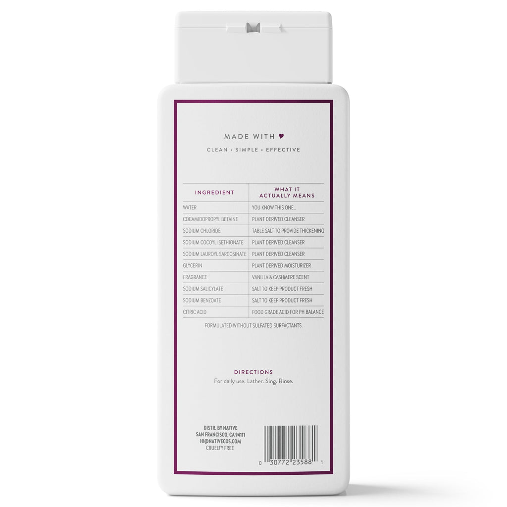 Body Wash, Vanilla &amp; Cashmere, Sulfate Free, Naturally Derived Ingredients, 24hr Freshness, for Women &amp; Men, 18 fl oz
