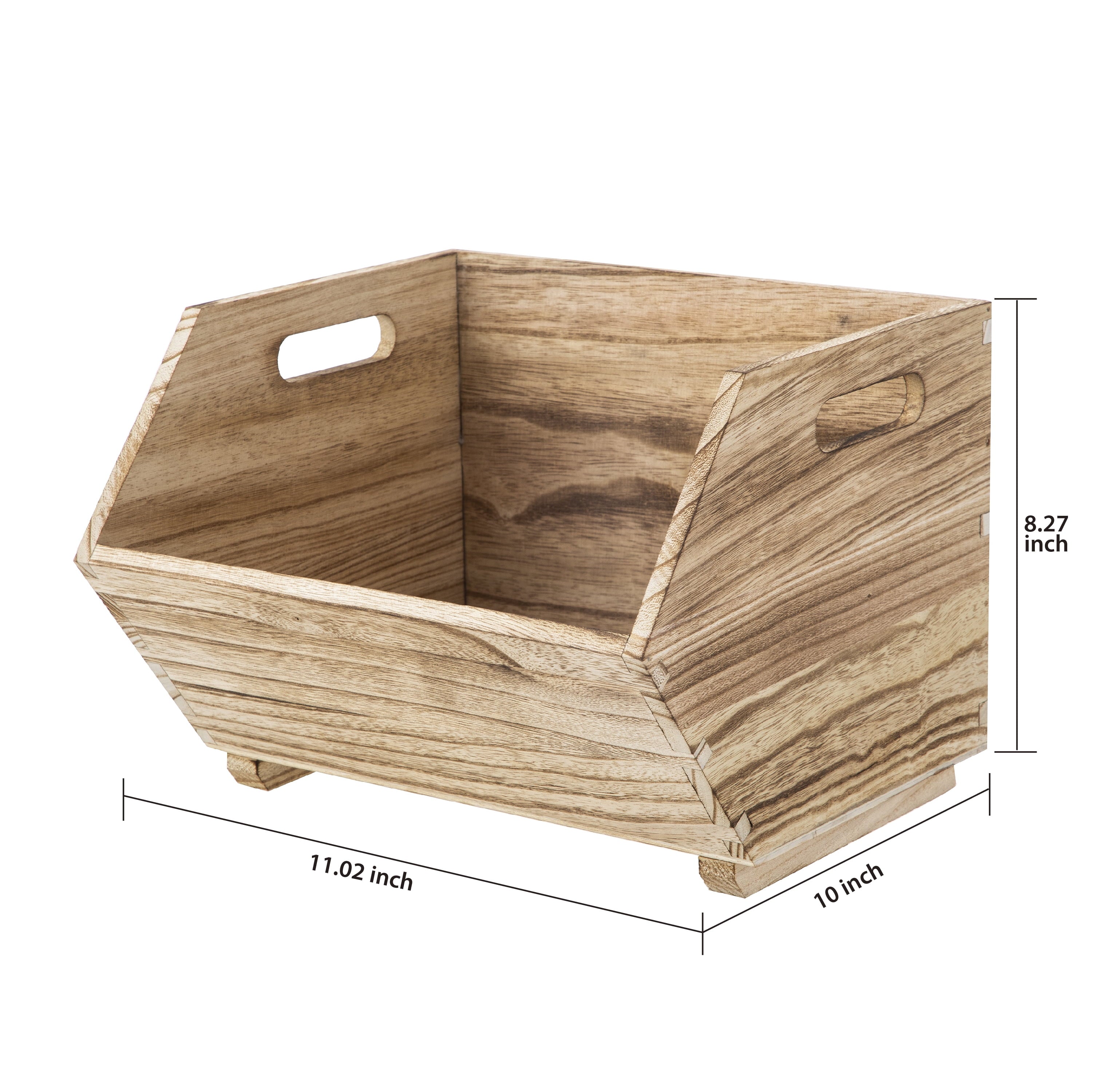 Better Homes &amp; Gardens 2-Piece Set Natural Wood Stacking Open Front Decorative Storage Bins, 11 in x 16.5 in x 10 in
