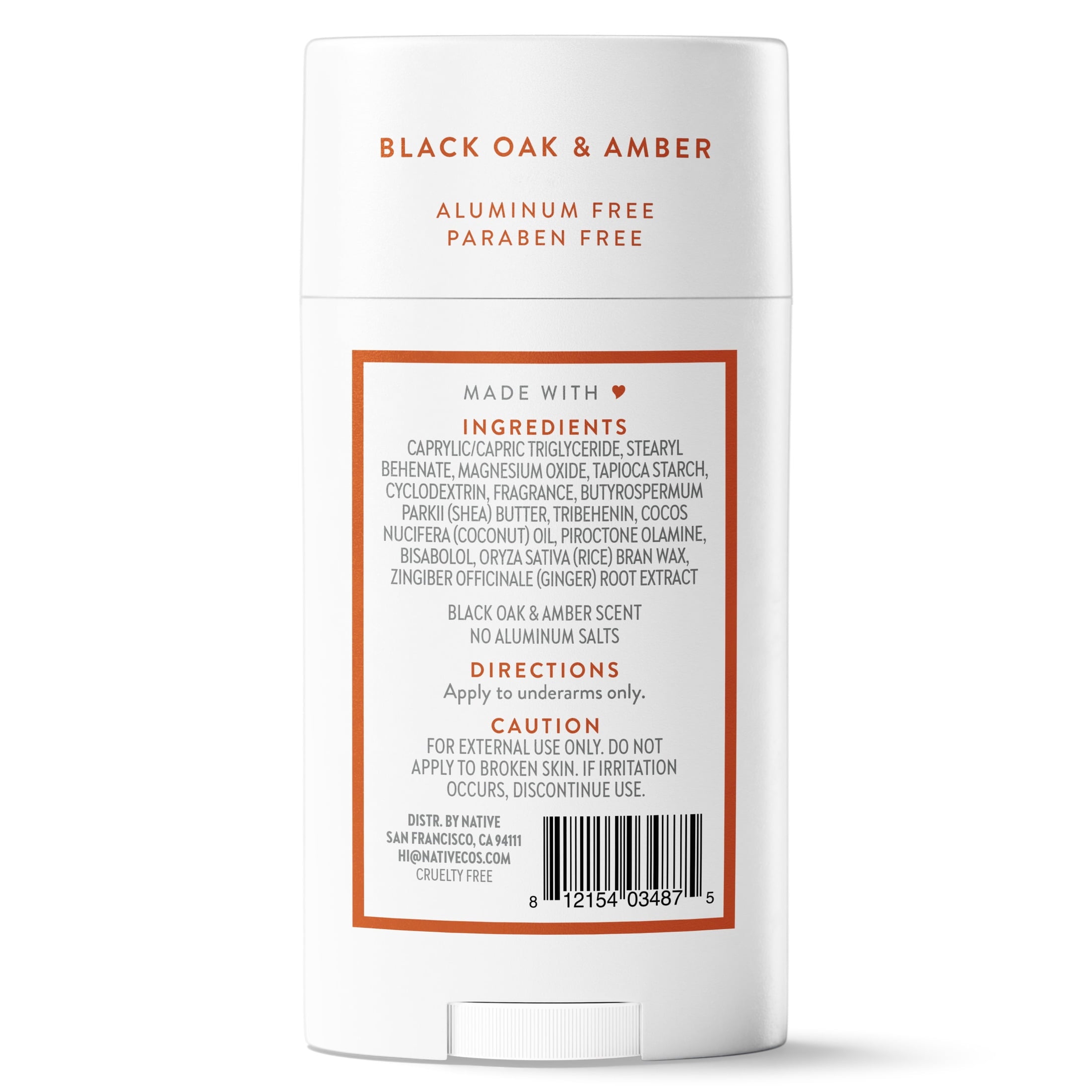 Deodorant, Aluminum Free, Black Oak &amp; Amber, for Women and Men, 2.65 oz