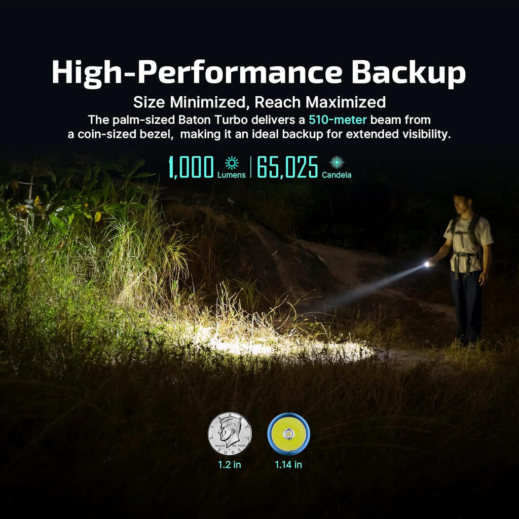 Baton Turbo EDC Rechargeable Handheld Flashlight, 1000 Lumens Compact LED and 510 Meters Long Throw Powerful Light, with Two-Way Clip and Landyard for Camping, Home Use (Roadster)
