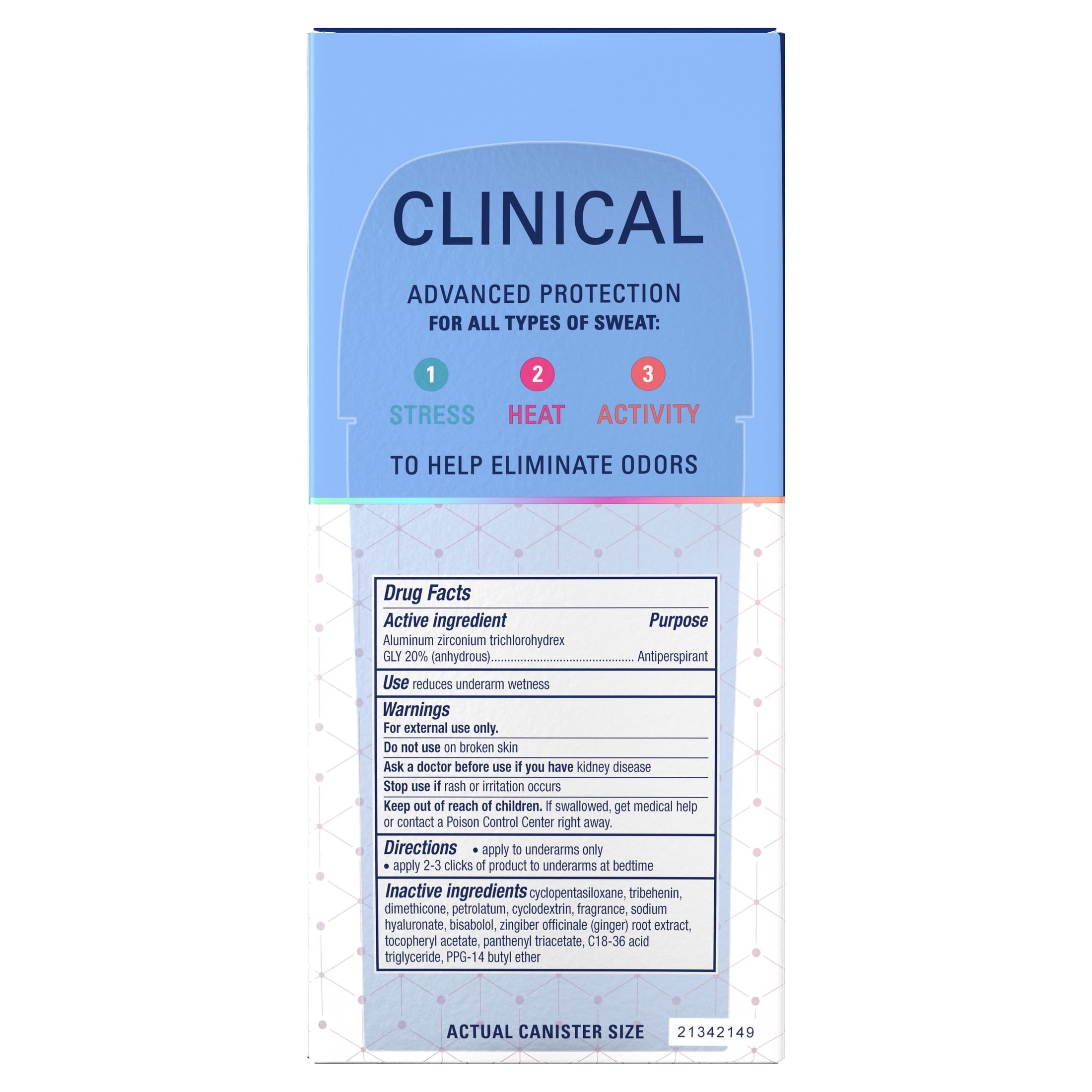 Clinical Antiperspirant Deodorant for Women, 100HR Sweat &amp; Odor Protection, Hyaluronic Acid, Soft Solid, Light&amp;Fresh, 2.6 oz