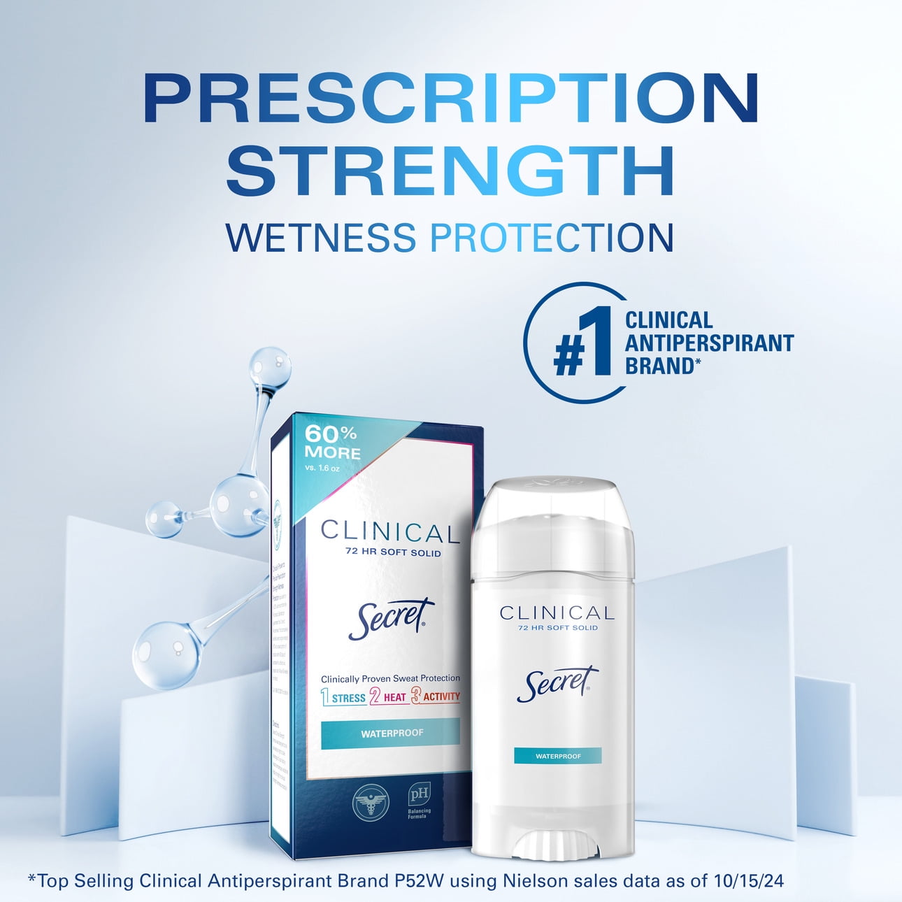 Clinical Antiperspirant Deodorant for Women, 100HR Sweat &amp; Odor Protection, Hyaluronic Acid, Soft Solid, Light&amp;Fresh, 2.6 oz