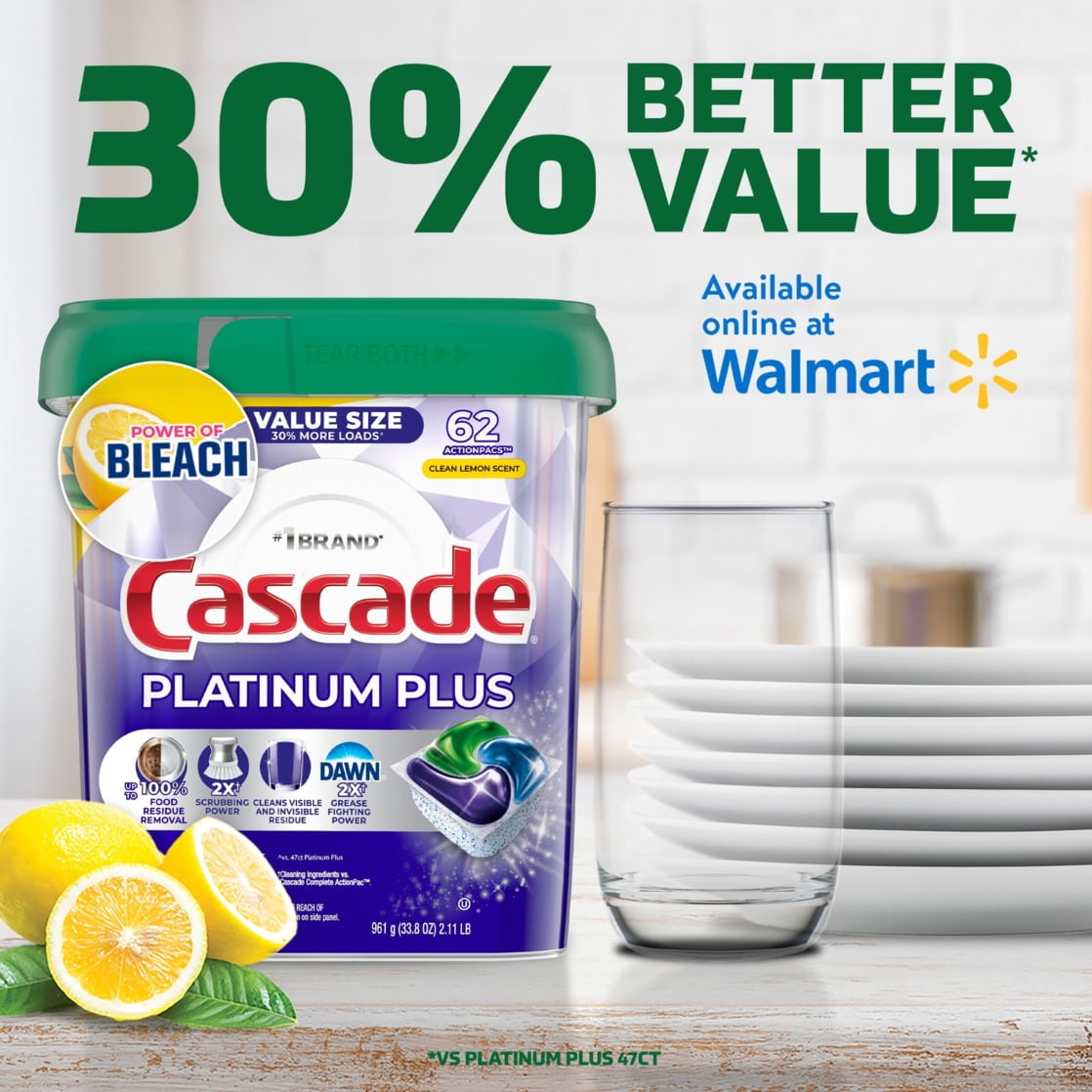 Platinum Plus Dishwasher Detergent Clean, 62 Count