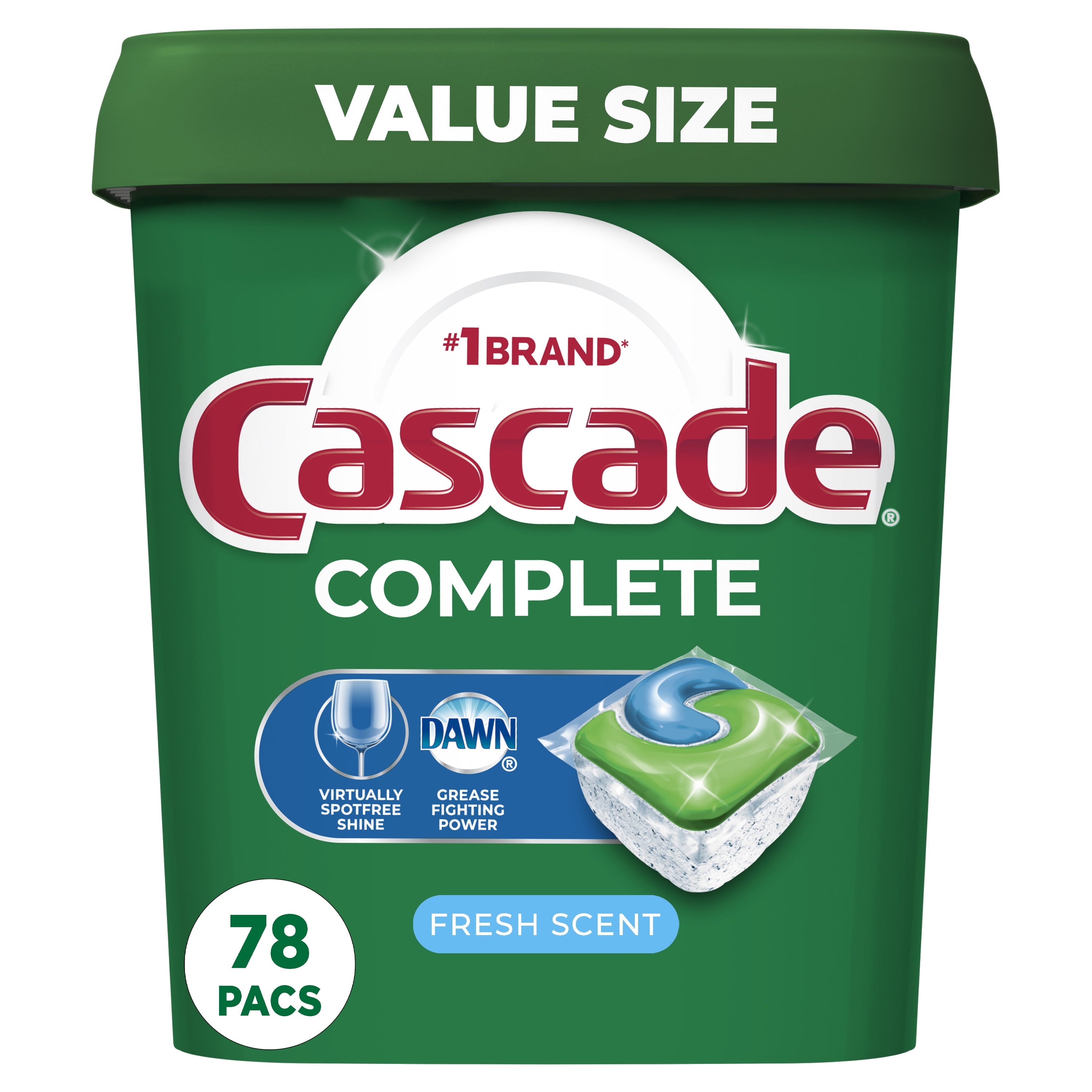 (2 pack) Cascade Complete Dishwasher Pods, Action Pacs Dishwasher Detergent, Dishwasher Tabs, Fresh, 78 Count