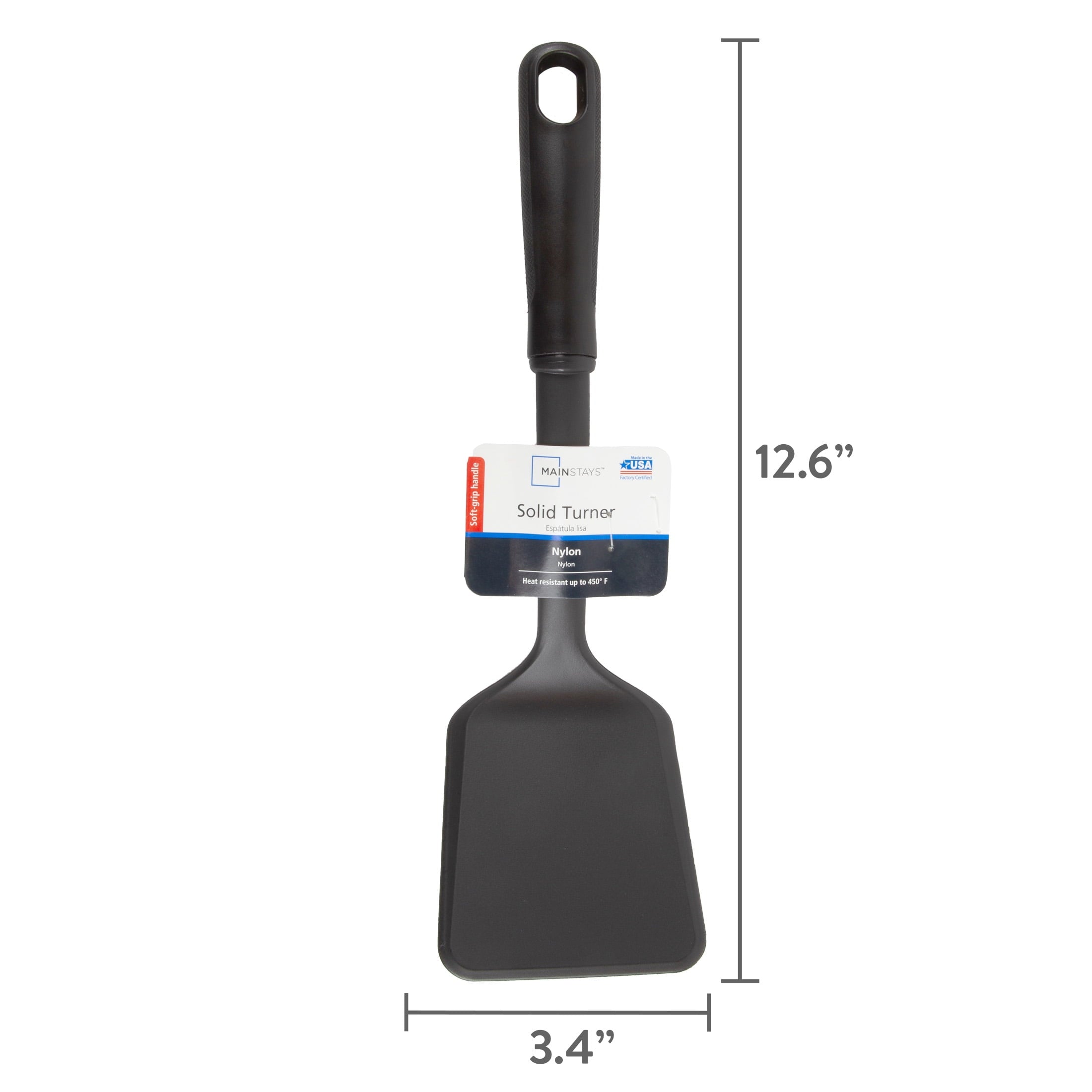 (8 pack) Solid Kitchen Turner, Nylon, Black, Diamond Pattern Handle