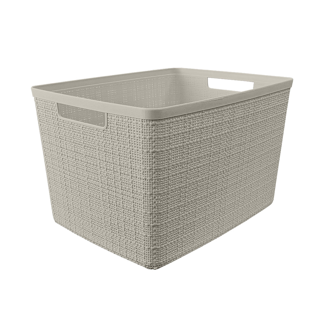 Jute Small Gray Plastic Decorative Storage Basket, 10.6 in x 7.8 in x 4.3 in