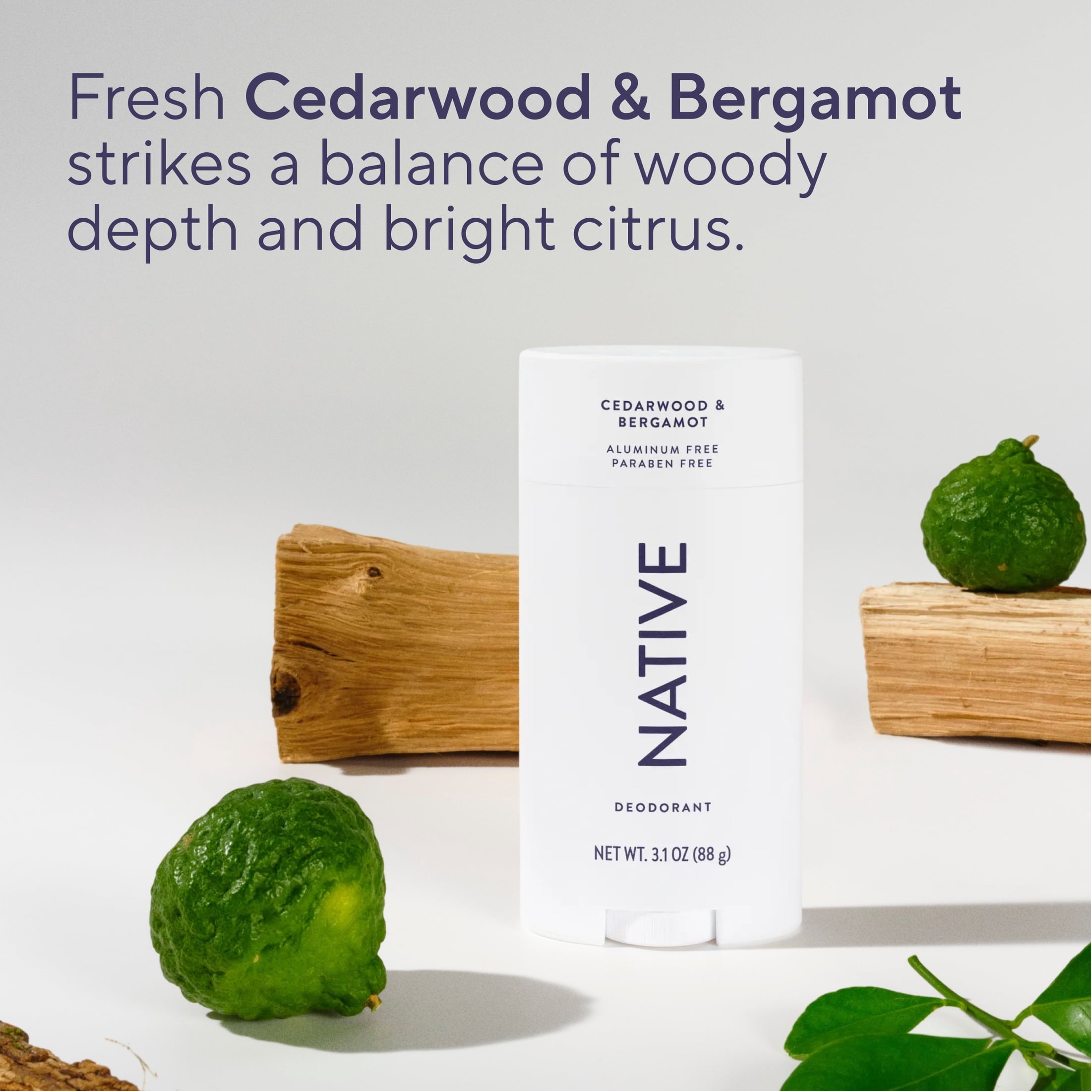 Aluminum Free Deodorant For Men, 72 Hour Solid Deodorant Stick, Cedarwood &amp; Bergamot, 3.1oz