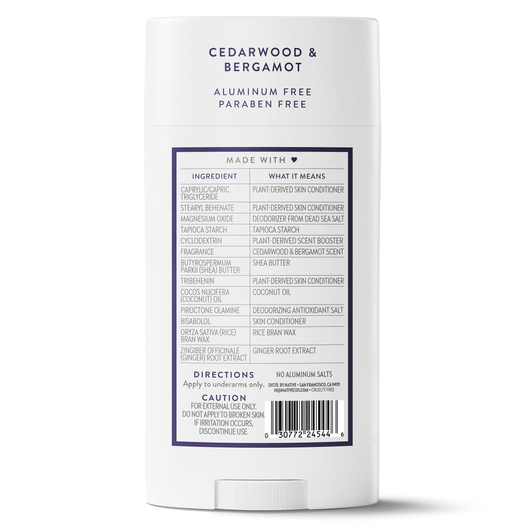 Aluminum Free Deodorant For Men, 72 Hour Solid Deodorant Stick, Cedarwood &amp; Bergamot, 3.1oz
