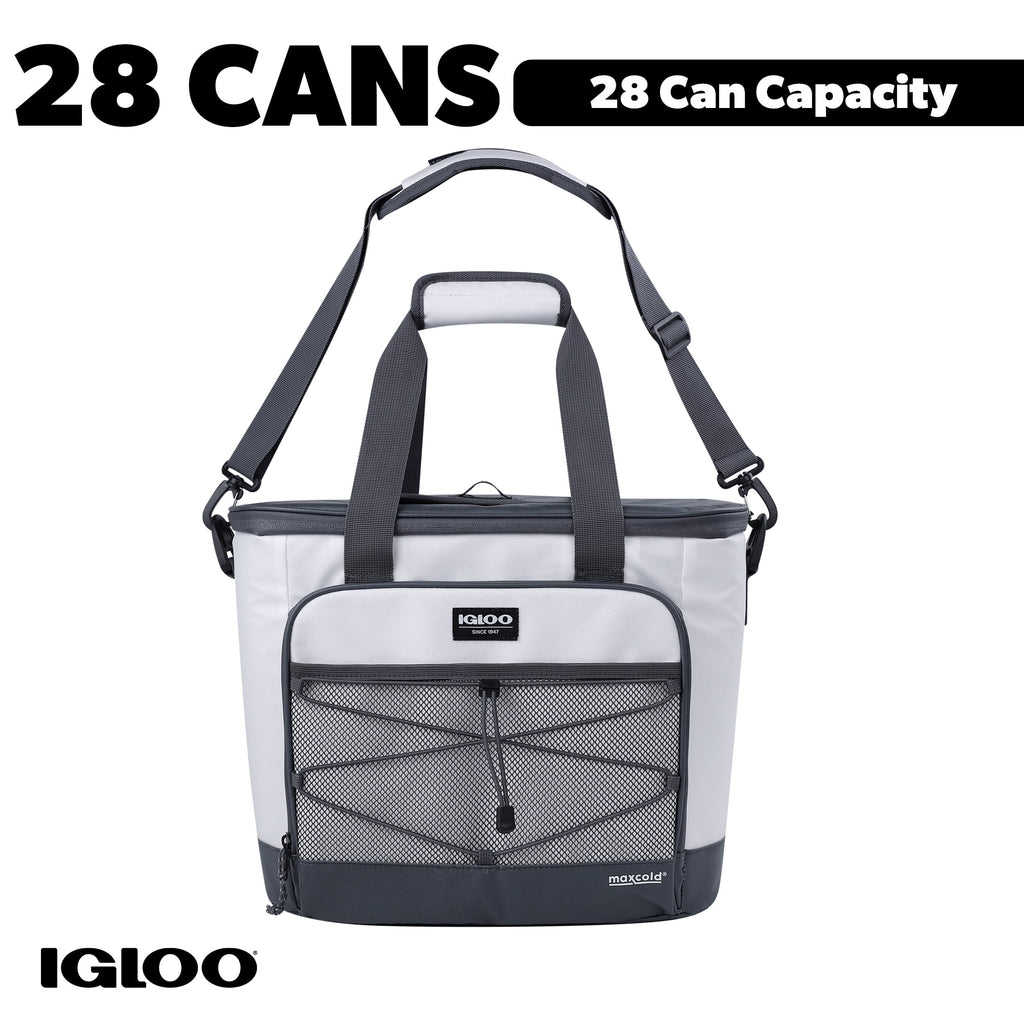 Marine 28 Can Capacity Soft-Sided Tote Cooler, White and Gray