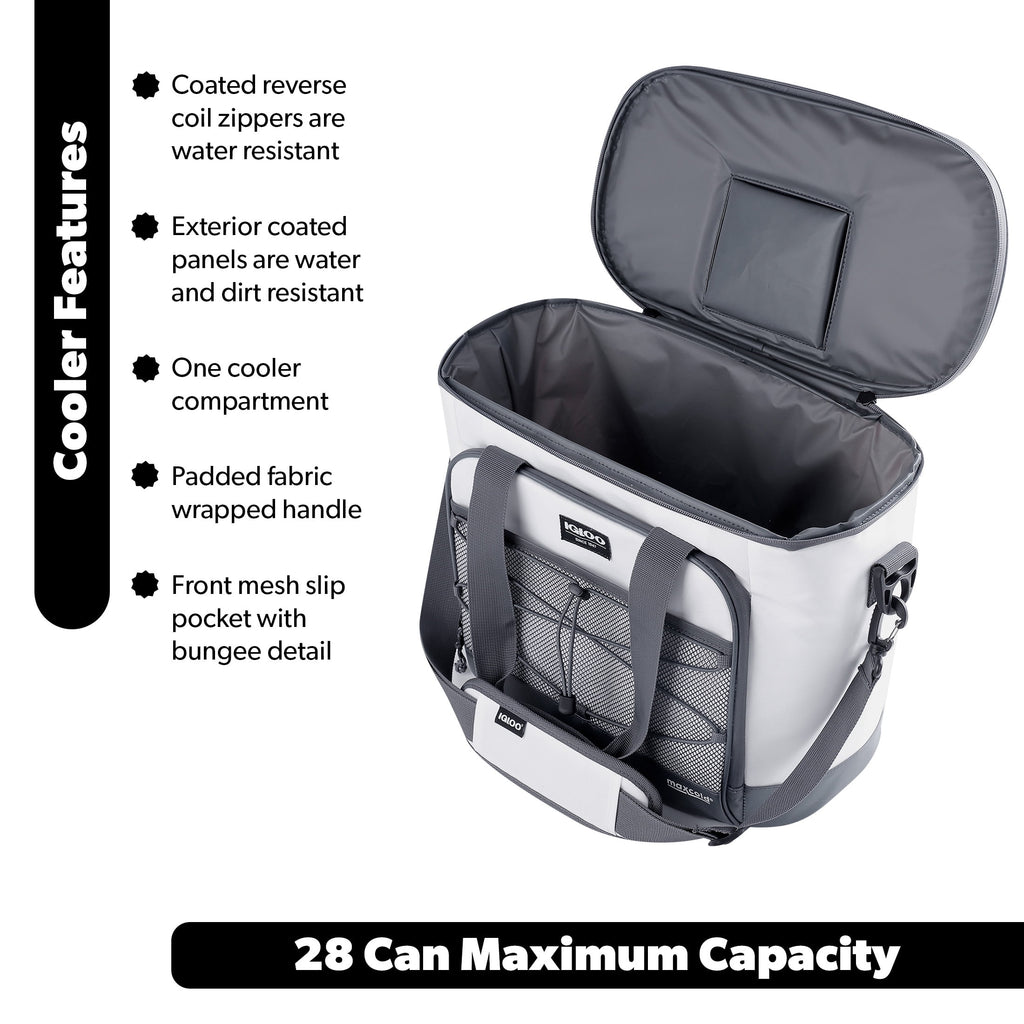 Marine 28 Can Capacity Soft-Sided Tote Cooler, White and Gray