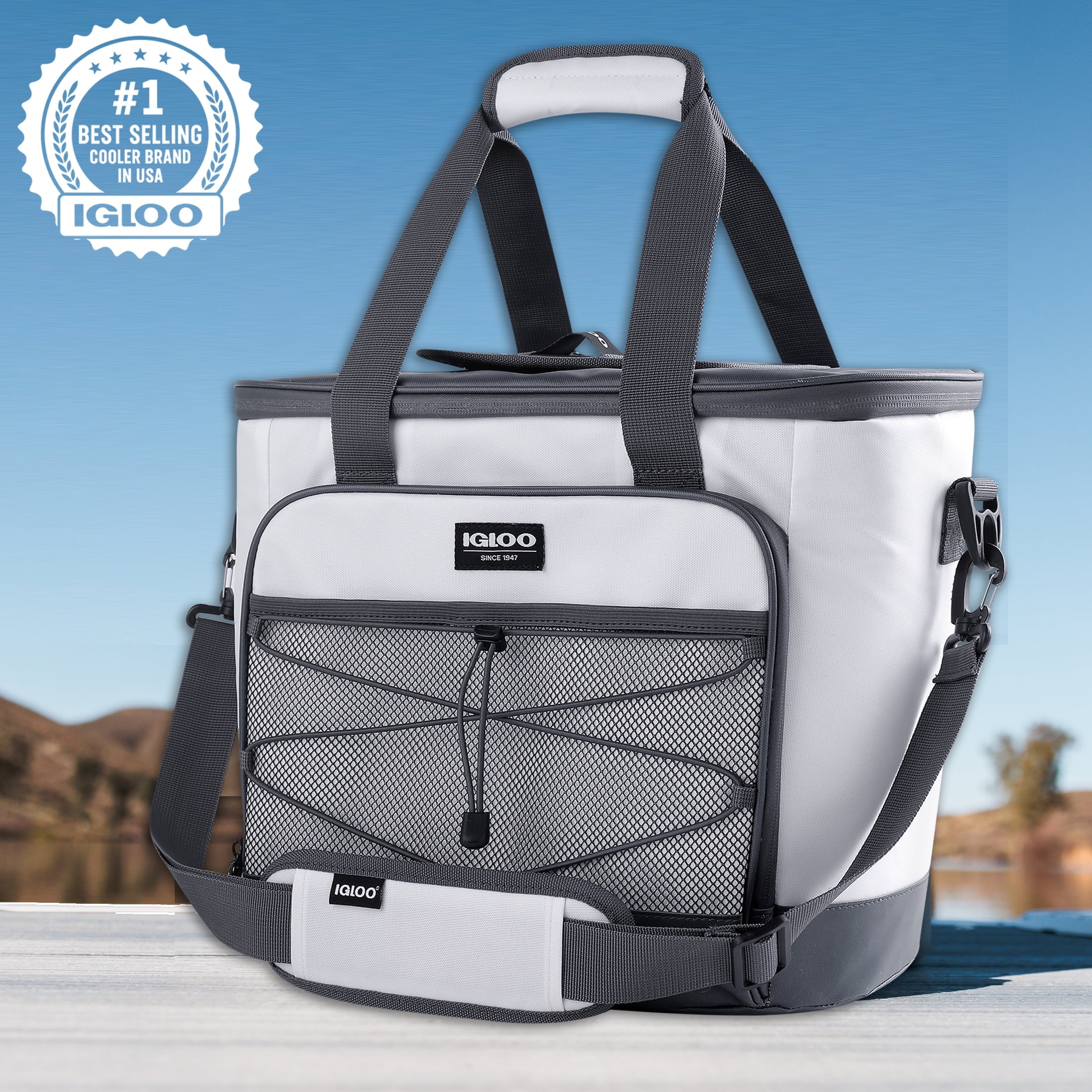 Marine 28 Can Capacity Soft-Sided Tote Cooler, White and Gray