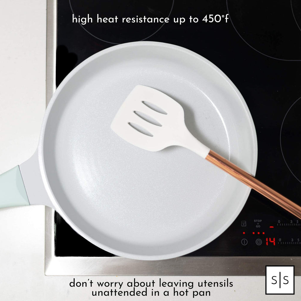 White Silicone and Gold Cooking Utensils Set