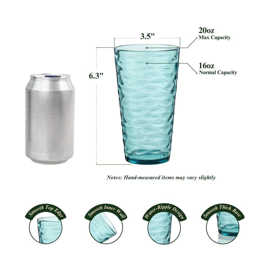 20oz Gray Acrylic Glasses Drinkware (Set of 6), Water-Ripple Shatter-Proof Plastic Tumblers