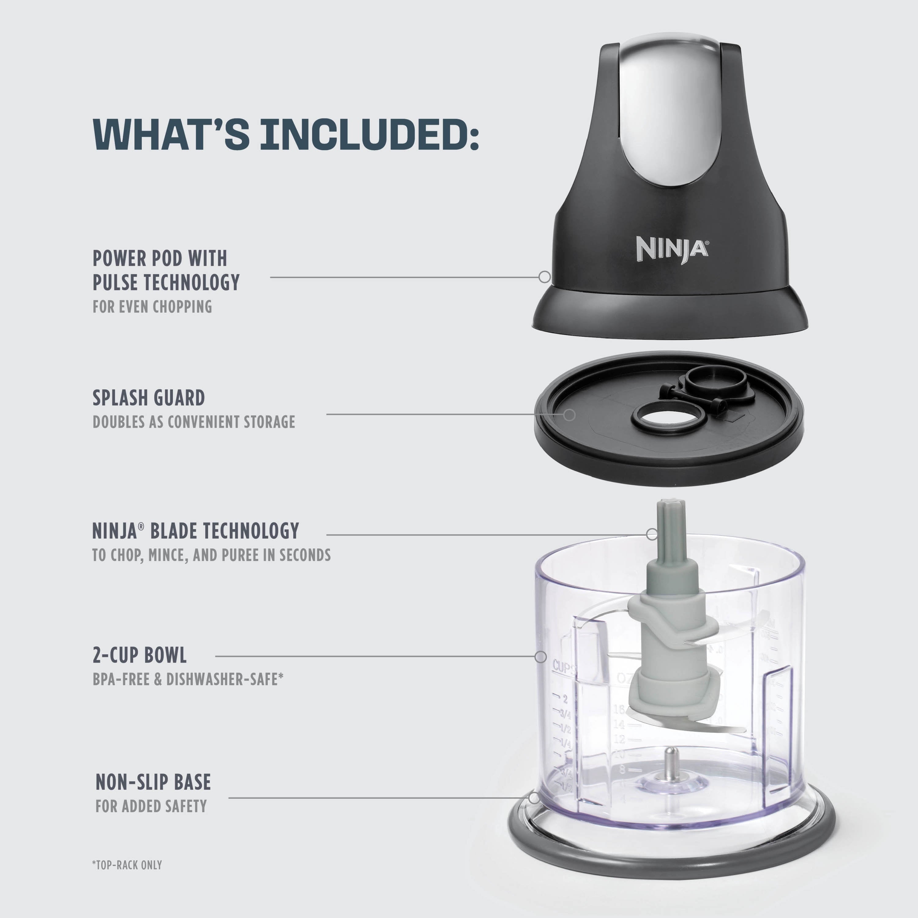 Express Chop 2-Cup Food Processor, Mince, Puree, One-Touch, Base, , NJ100WM Black