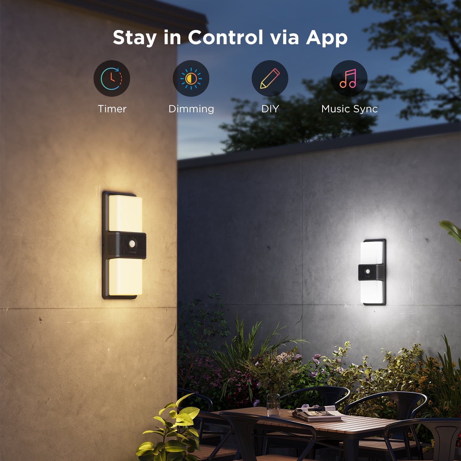 Smart Outdoor Wall Light For House, LED Multicolor Dimmable, IP65 Waterproof, Wi-Fi Control,Corded Electric, 1 Pack