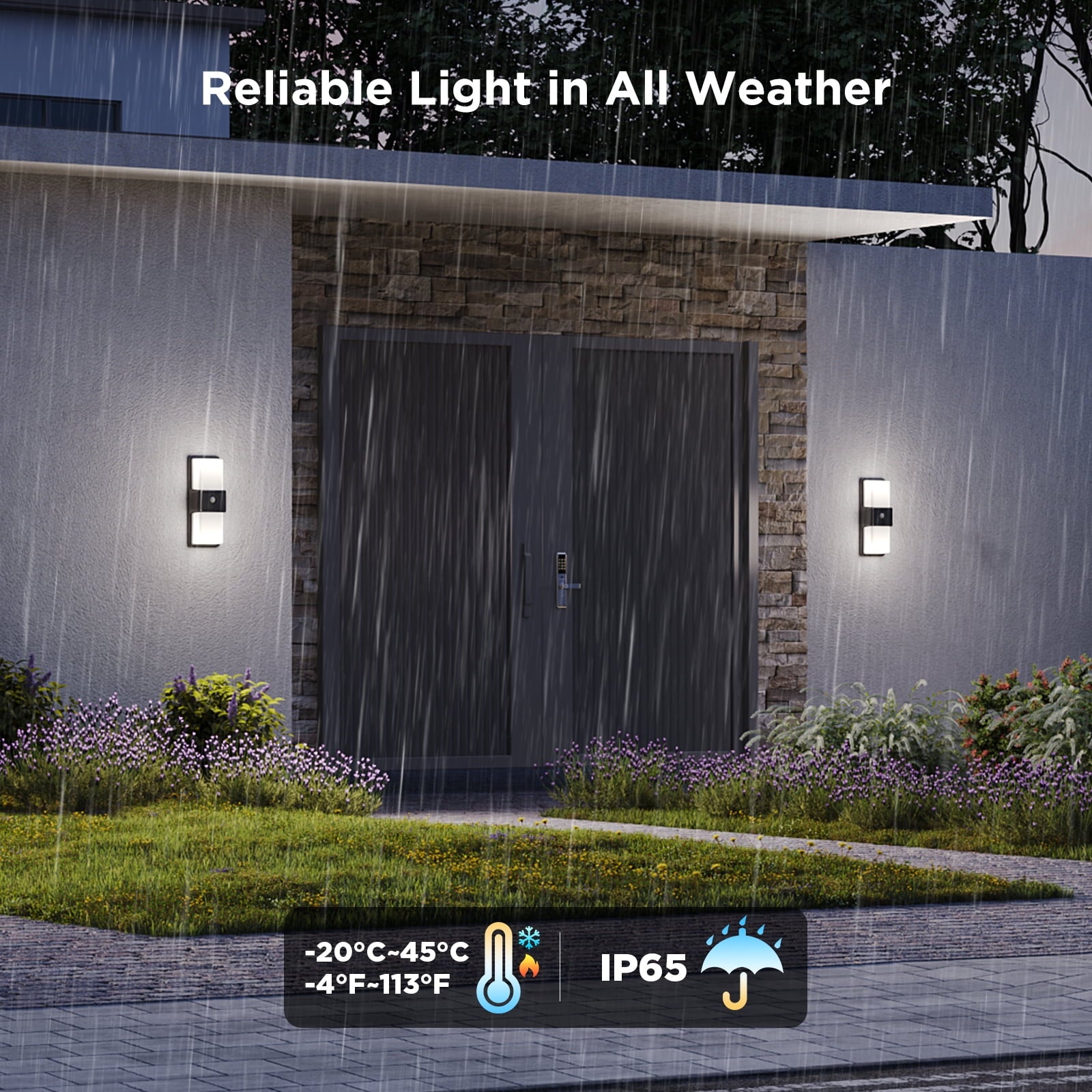 Smart Outdoor Wall Light For House, LED Multicolor Dimmable, IP65 Waterproof, Wi-Fi Control,Corded Electric, 1 Pack