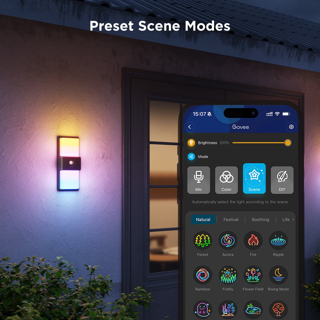 Smart Outdoor Wall Light For House, LED Multicolor Dimmable, IP65 Waterproof, Wi-Fi Control,Corded Electric, 1 Pack