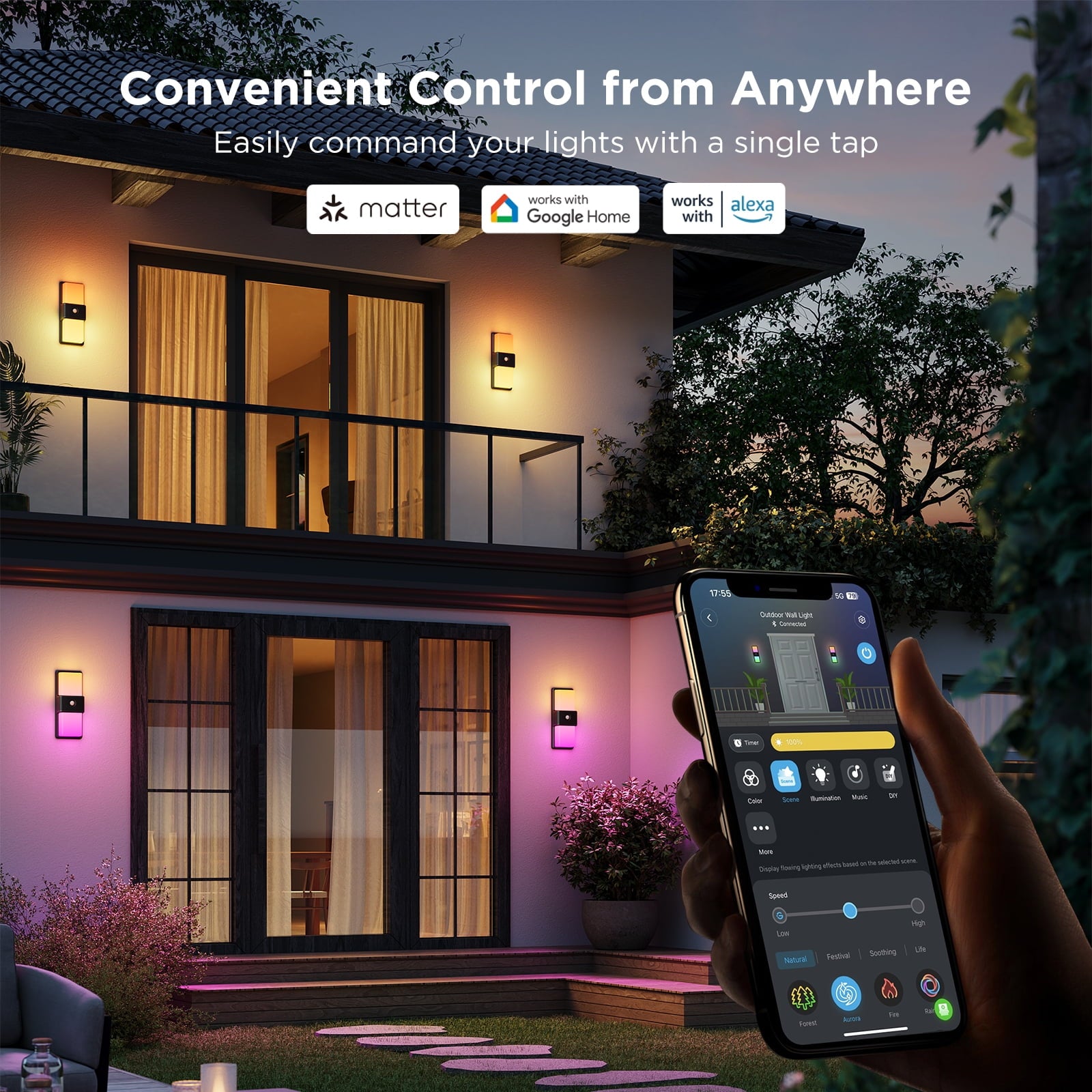 Smart Outdoor Wall Light For House, LED Multicolor Dimmable, IP65 Waterproof, Wi-Fi Control,Corded Electric, 1 Pack
