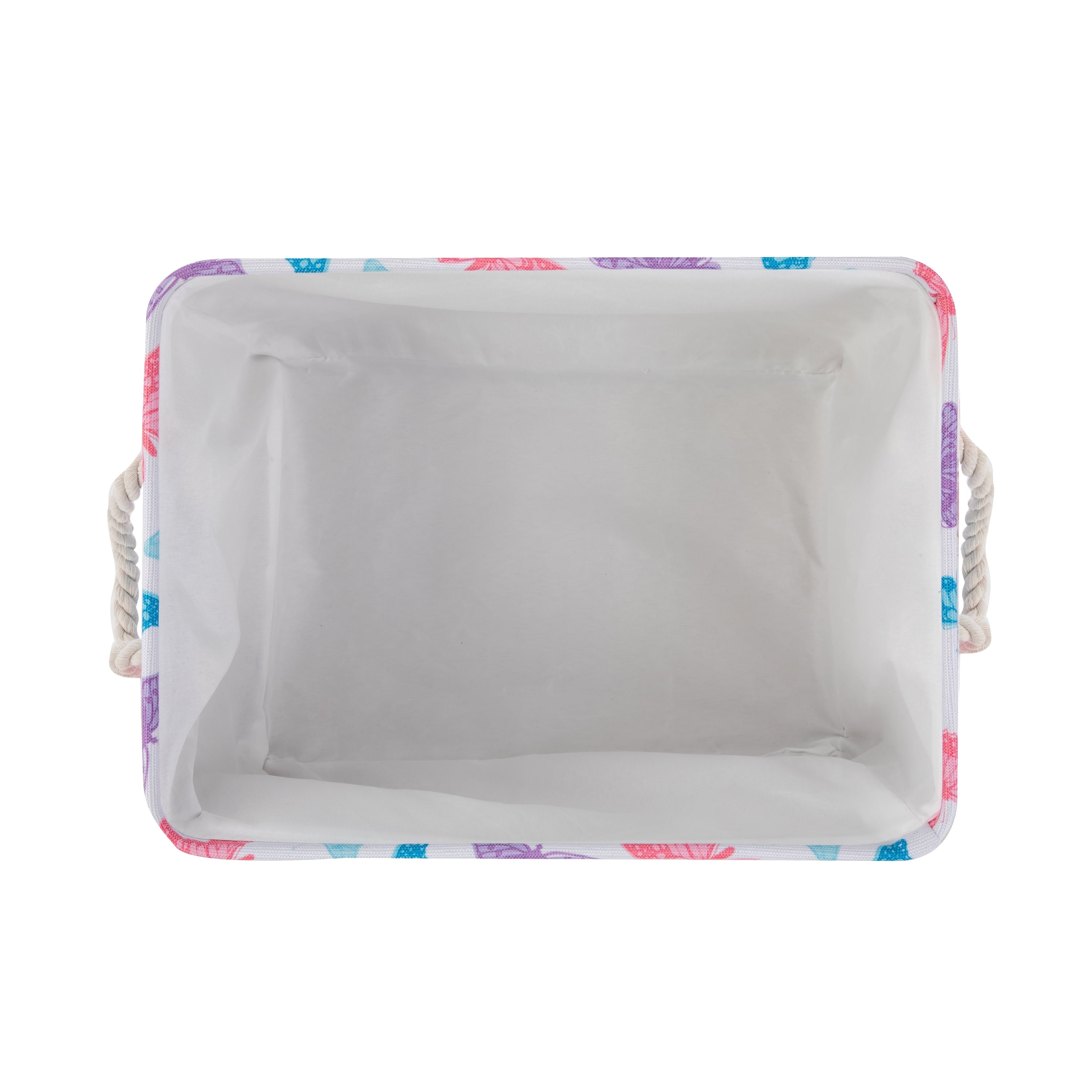 Kids Butterfly Canvas Storage Basket with Handles, 15 in x 11 in x 7.8 in
