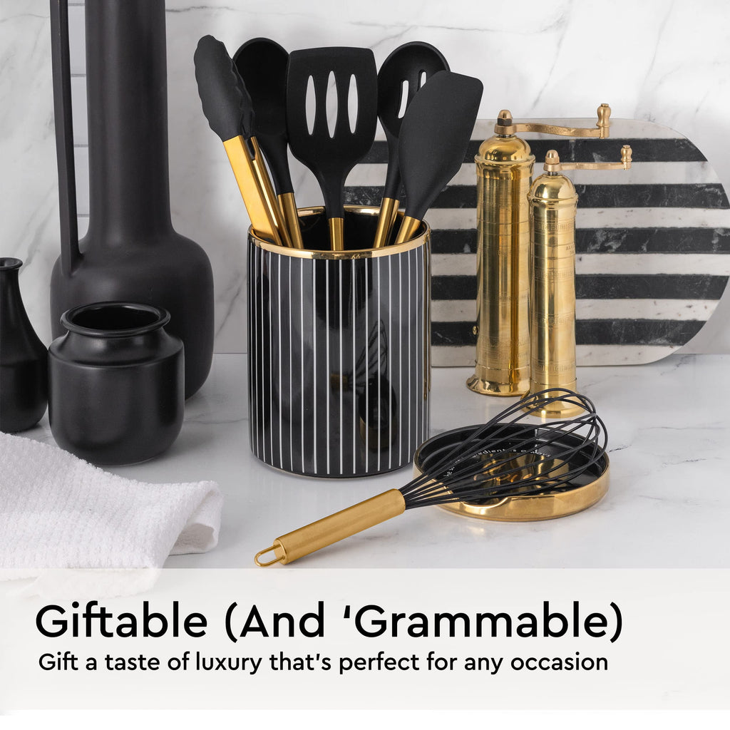 White Silicone and Gold Cooking Utensils Set