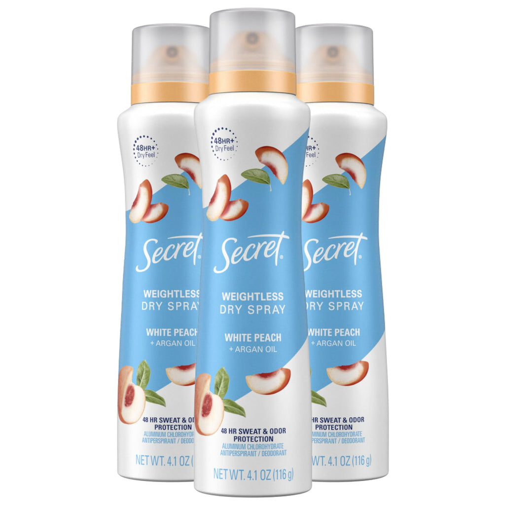 Dry Spray Antiperspirant Deodorant For Women, White Peach And Argan Oil, 48Hr Odor Protection 4.1Oz (Pack Of 3)
