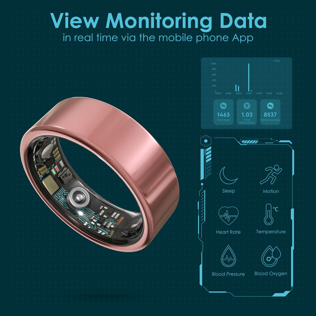 Ring, Suitable for Both Men and Women, 5ATM Waterproof, Activity/Sleep/Temperature Monitoring, Family Care Mode, Compatible with Android and iOS.Black