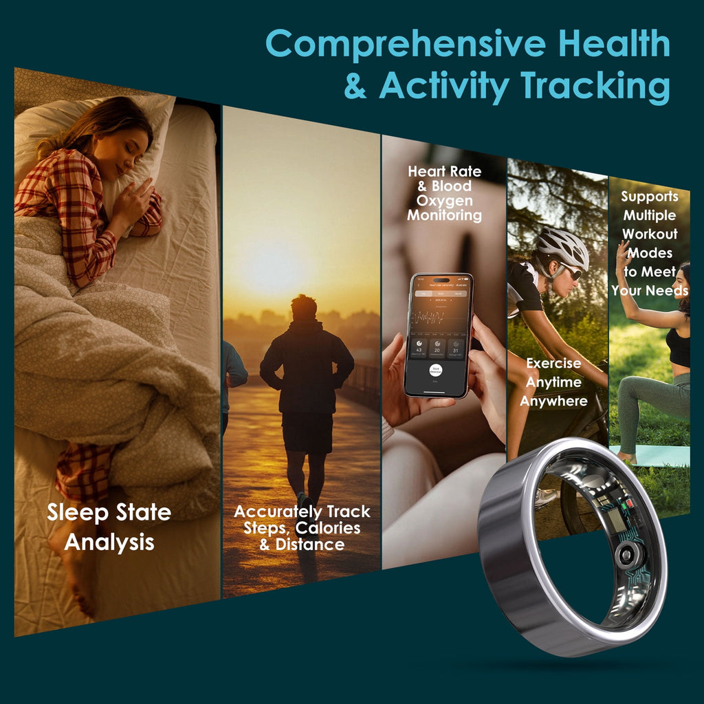 Ring, Suitable for Both Men and Women, 5ATM Waterproof, Activity/Sleep/Temperature Monitoring, Family Care Mode, Compatible with Android and iOS.Black
