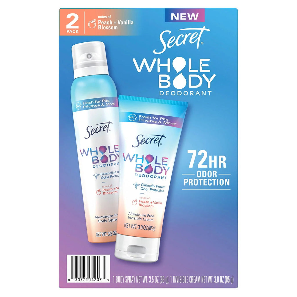 Whole Body Deodorant for Women, Spray + Cream, Peach &amp; Vanilla Blossom