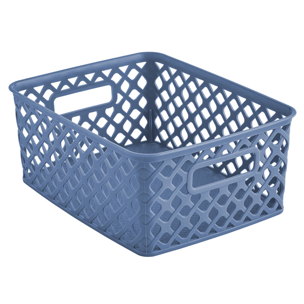 Small White Decorative Plastic Storage Basket, 10 in x 8 in x 4 in