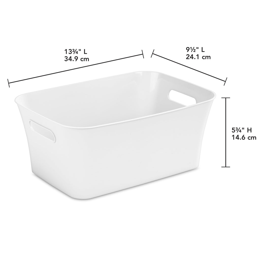 Medium White Plastic Storage Bin, 13.8 in x 9.5 in x 5.8 in
