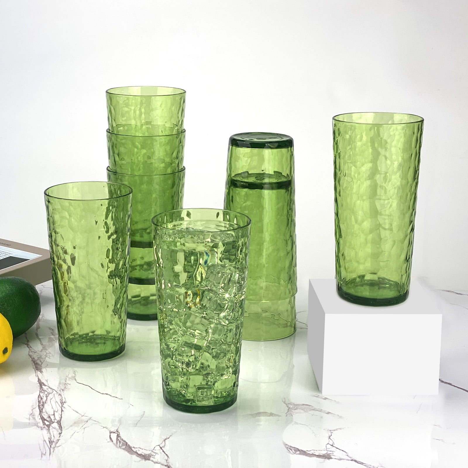 24-Ounce Plastic Tumbler Acrylic Drinking Glasses, Plastic Cups, , , Shatter Proof, , Set of 8 ( Multicolor )