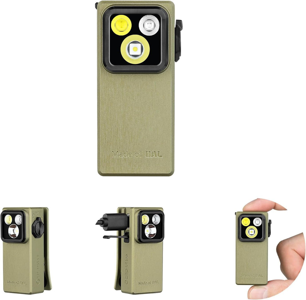 Oclip Ultra EDC Flashlight Clip-on Light, 530 Lumens Rechargeable with Type-C Charging, Combines Floodlight, Spotlight and UV, Triple Magenetic Lights for Inspection and Work (Olive Green)