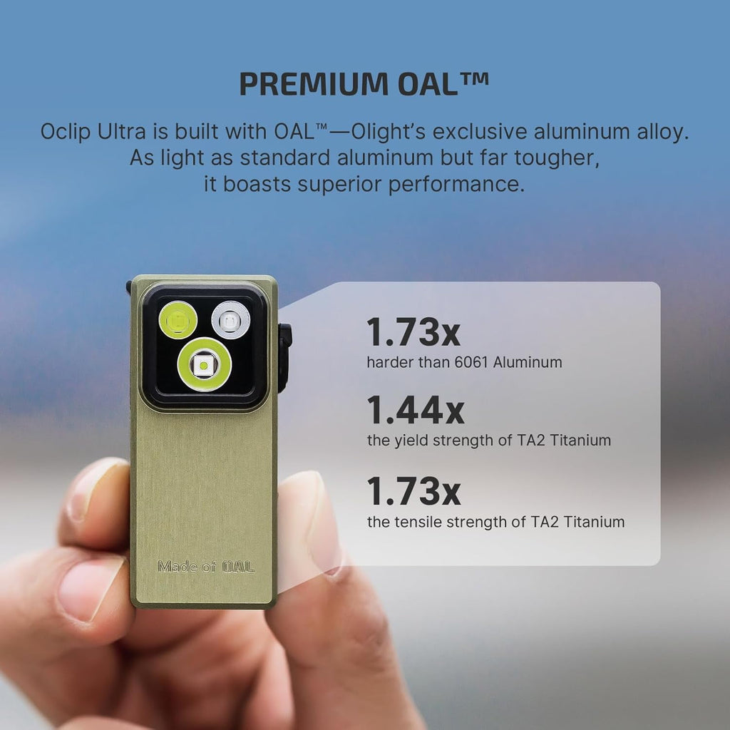 Oclip Ultra EDC Flashlight Clip-on Light, 530 Lumens Rechargeable with Type-C Charging, Combines Floodlight, Spotlight and UV, Triple Magenetic Lights for Inspection and Work (Olive Green)