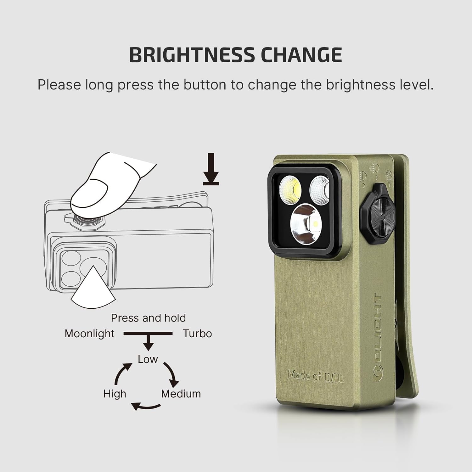 Oclip Ultra EDC Flashlight Clip-on Light, 530 Lumens Rechargeable with Type-C Charging, Combines Floodlight, Spotlight and UV, Triple Magenetic Lights for Inspection and Work (Olive Green)