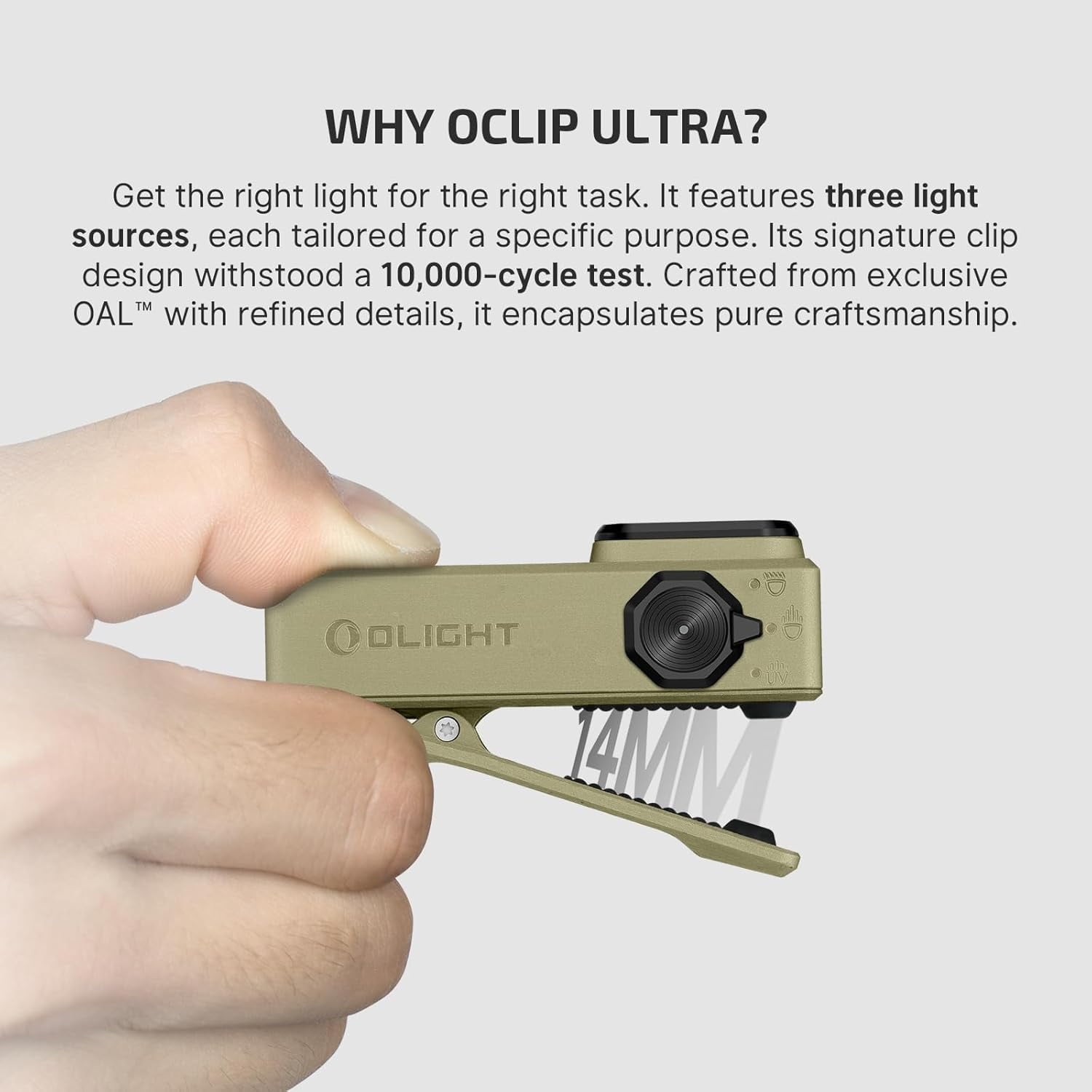Oclip Ultra EDC Flashlight Clip-on Light, 530 Lumens Rechargeable with Type-C Charging, Combines Floodlight, Spotlight and UV, Triple Magenetic Lights for Inspection and Work (Olive Green)