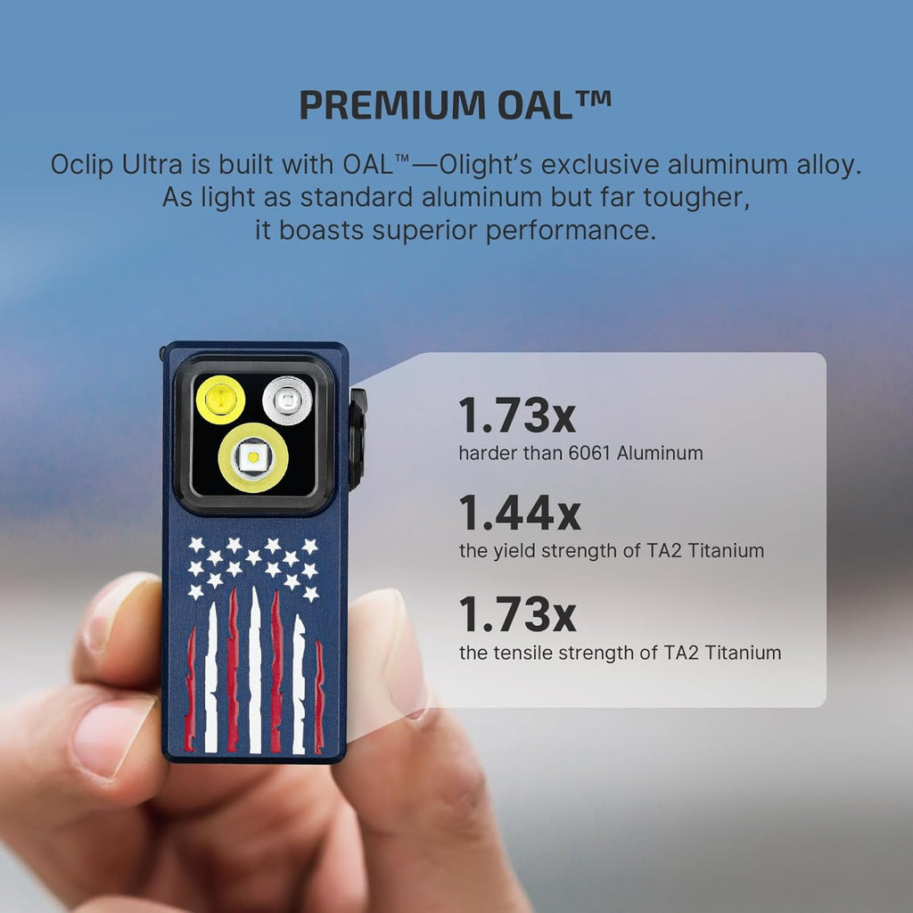Oclip Ultra EDC Flashlight Clip-on Light, 530 Lumens Rechargeable with Type-C Charging, Combines Floodlight, Spotlight and UV, Triple Magenetic Lights for Inspection and Work (Olive Green)
