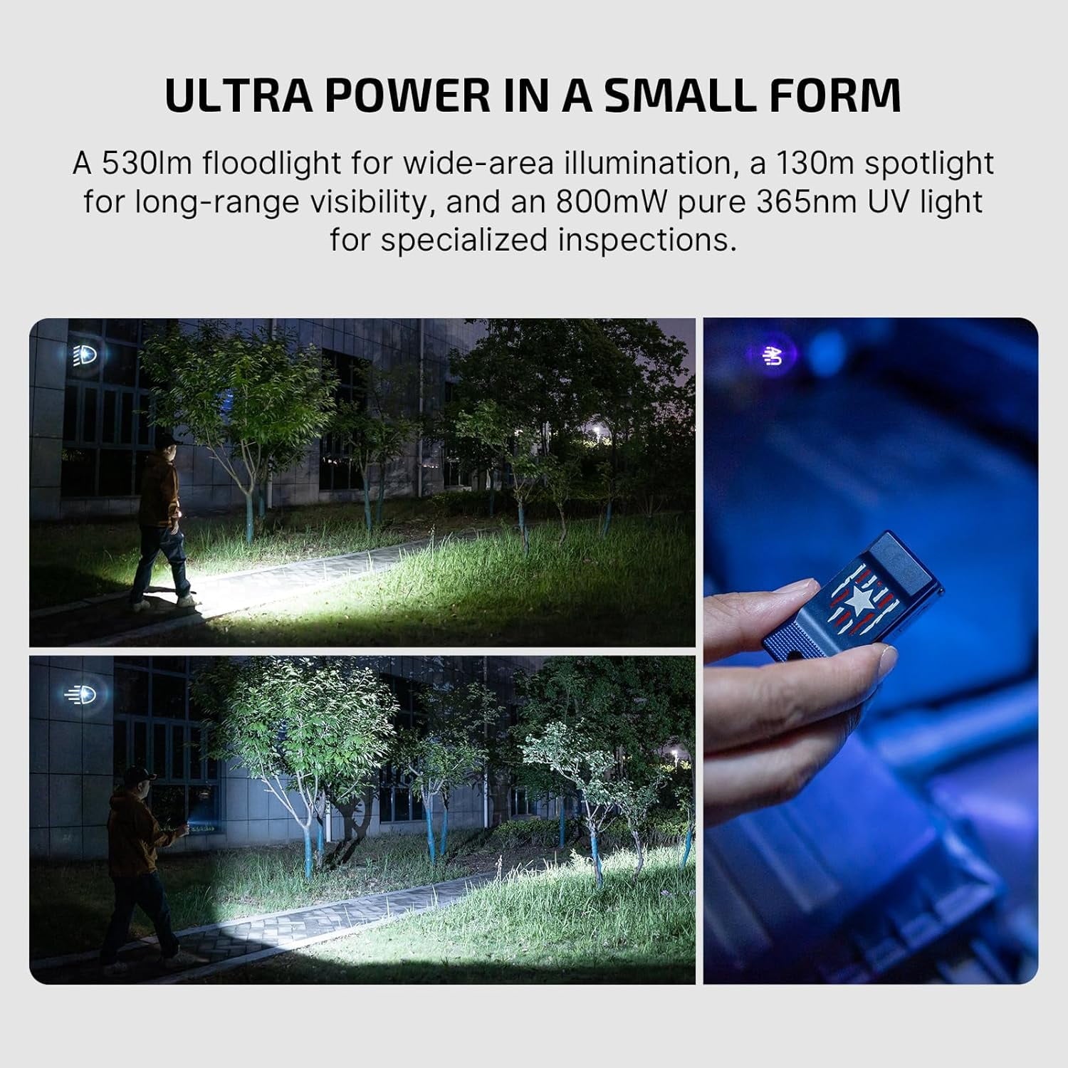 Oclip Ultra EDC Flashlight Clip-on Light, 530 Lumens Rechargeable with Type-C Charging, Combines Floodlight, Spotlight and UV, Triple Magenetic Lights for Inspection and Work (Olive Green)