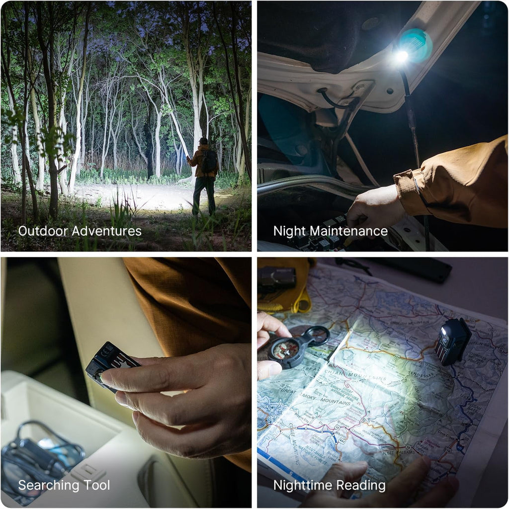 Oclip Ultra EDC Flashlight Clip-on Light, 530 Lumens Rechargeable with Type-C Charging, Combines Floodlight, Spotlight and UV, Triple Magenetic Lights for Inspection and Work (Olive Green)