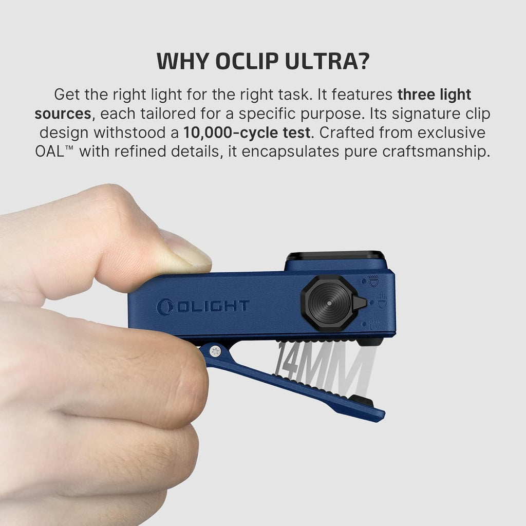Oclip Ultra EDC Flashlight Clip-on Light, 530 Lumens Rechargeable with Type-C Charging, Combines Floodlight, Spotlight and UV, Triple Magenetic Lights for Inspection and Work (Olive Green)