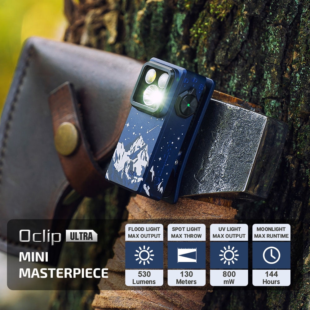 Oclip Ultra EDC Flashlight Clip-on Light, 530 Lumens Rechargeable with Type-C Charging, Combines Floodlight, Spotlight and UV, Triple Magenetic Lights for Inspection and Work (Olive Green)