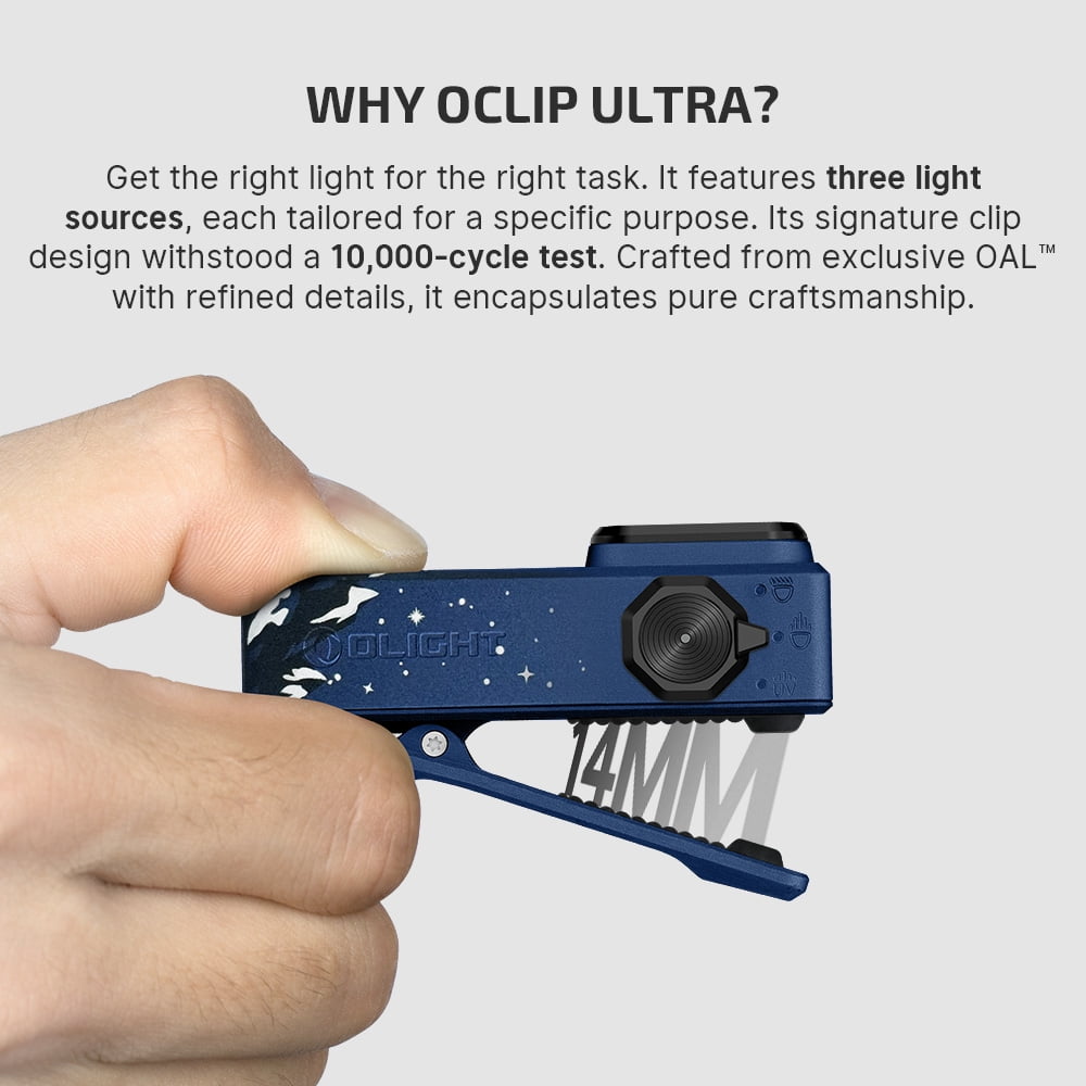 Oclip Ultra EDC Flashlight Clip-on Light, 530 Lumens Rechargeable with Type-C Charging, Combines Floodlight, Spotlight and UV, Triple Magenetic Lights for Inspection and Work (Olive Green)