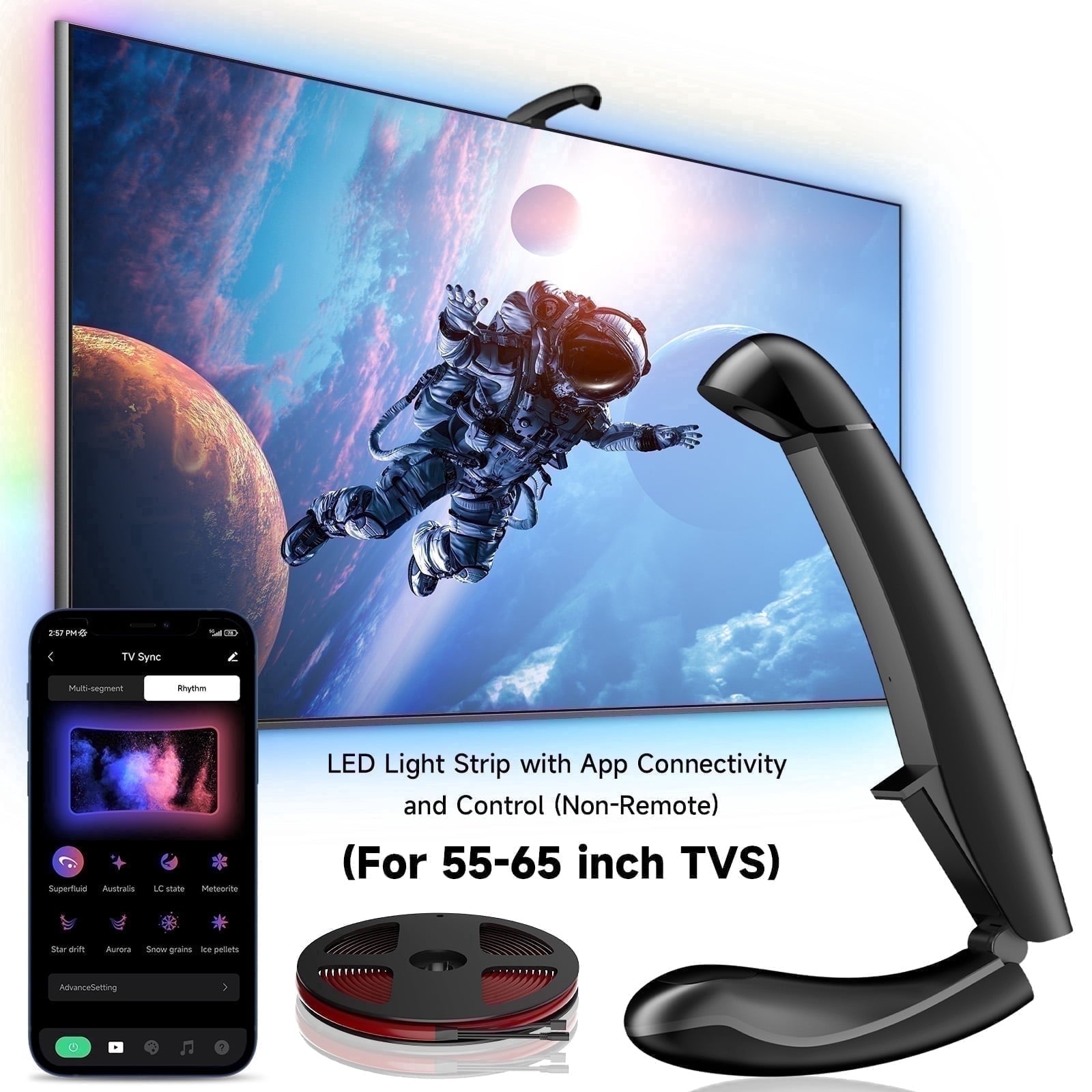 14.76ft TV LED Backlight with Screen Sync Sensor, App Control RGB Strip for 55-65" TVs, Game &amp; Movie Color Changing