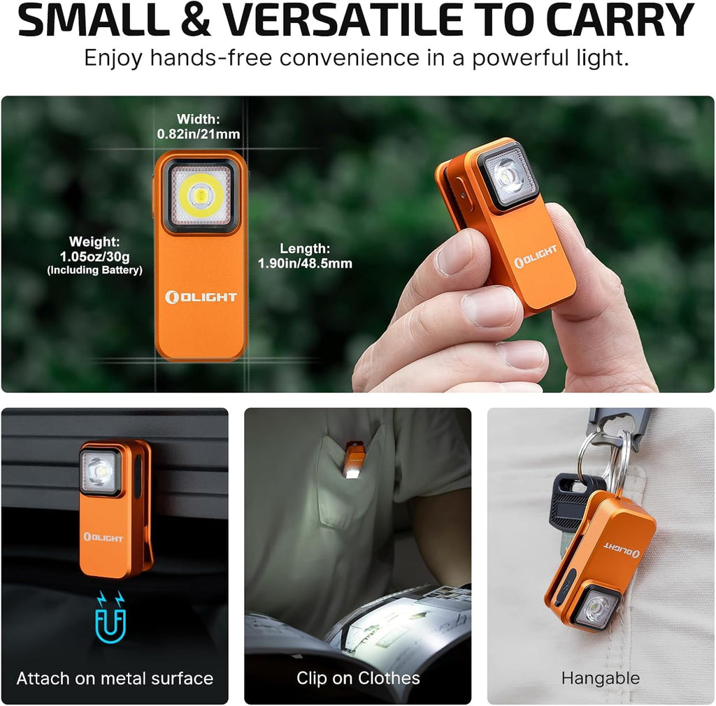 Oclip Rechargeable EDC Flashlight 300 Lumens Dual Sources Compact Pocket Clip Light, Convenient USB C Charging, Magnetic Flash Lights for Working, Cycling, Emergency, Signaling Tool(Orange)