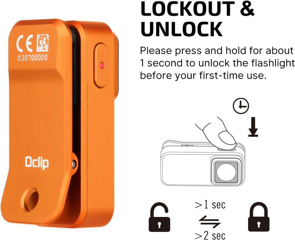 Oclip Rechargeable EDC Flashlight 300 Lumens Dual Sources Compact Pocket Clip Light, Convenient USB C Charging, Magnetic Flash Lights for Working, Cycling, Emergency, Signaling Tool(Orange)