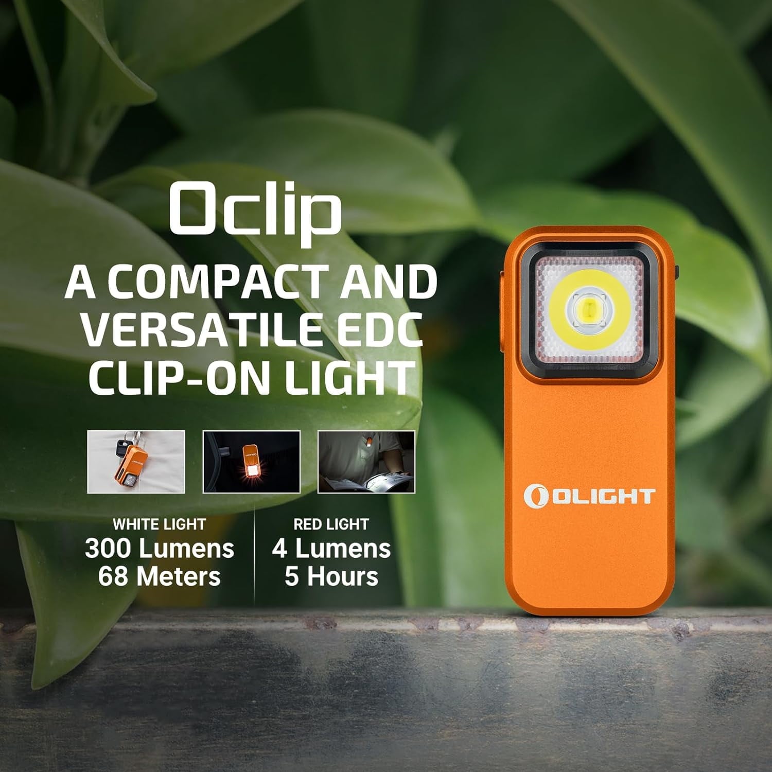 Oclip Rechargeable EDC Flashlight 300 Lumens Dual Sources Compact Pocket Clip Light, Convenient USB C Charging, Magnetic Flash Lights for Working, Cycling, Emergency, Signaling Tool(Orange)