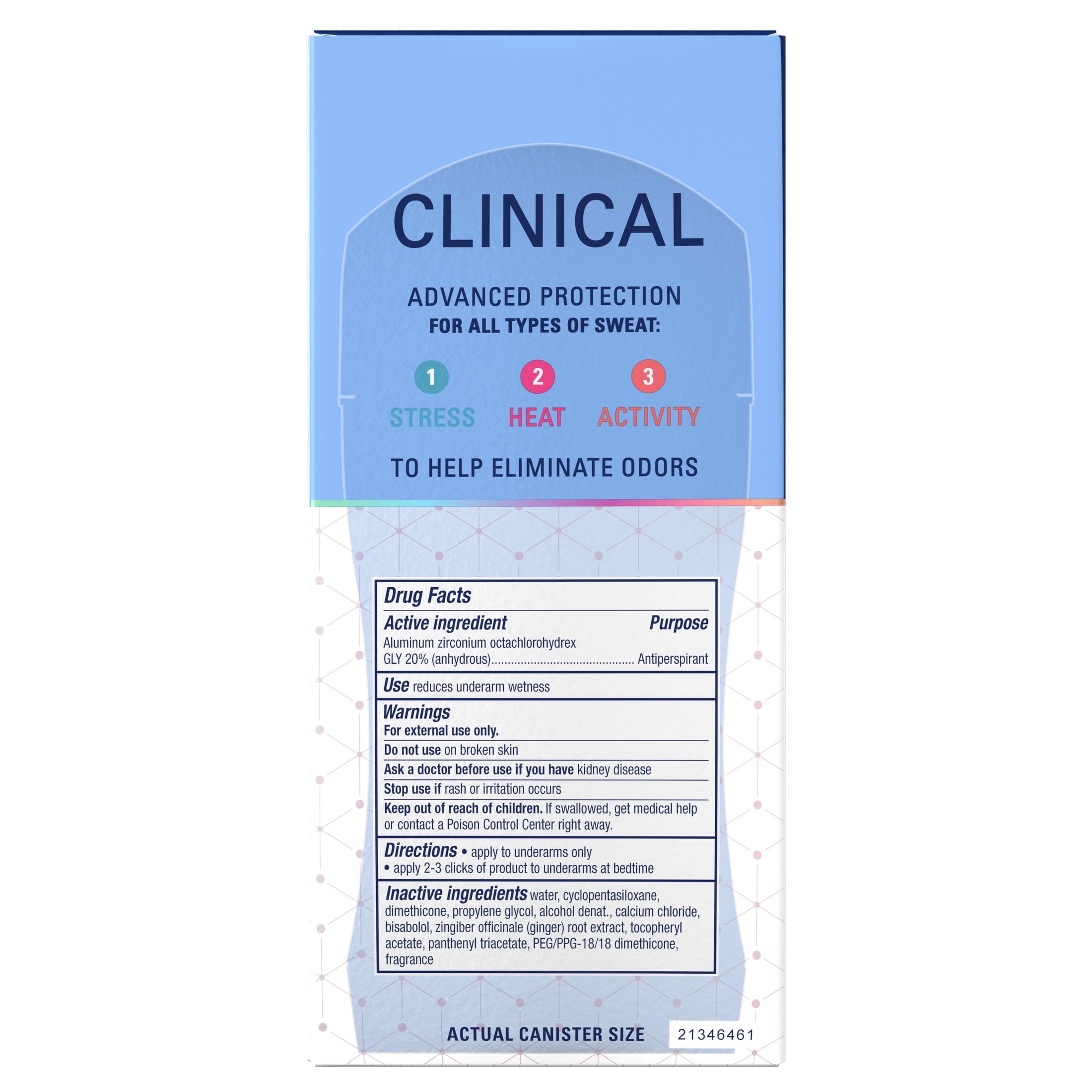 Clinical Antiperspirant Deodorant for Women, 100HR Sweat &amp; Odor Protection, Pro-Hyaluronic Acid, Clear Gel, Stress Response, 2.6 oz