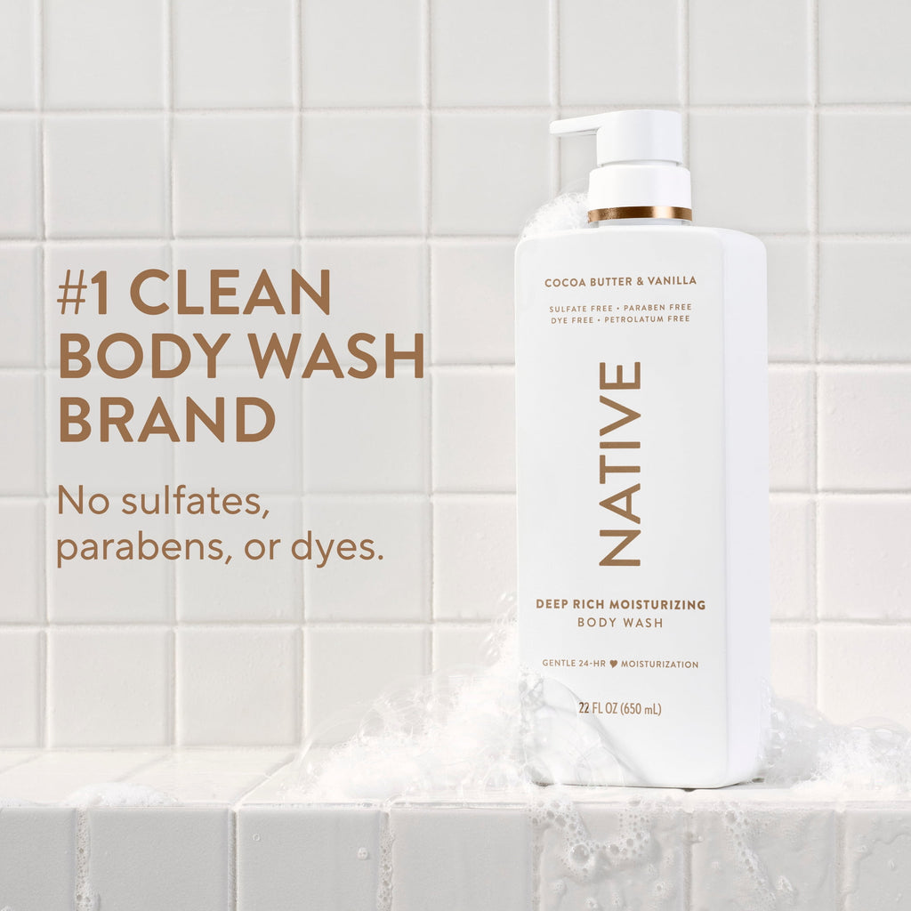 Moisturizing Body Wash, Cocoa Butter &amp; Vanilla, Sulfate Free, 24hr Moisturization with Shea Butter, for Women &amp; Men for Dry Skin, 22 fl oz